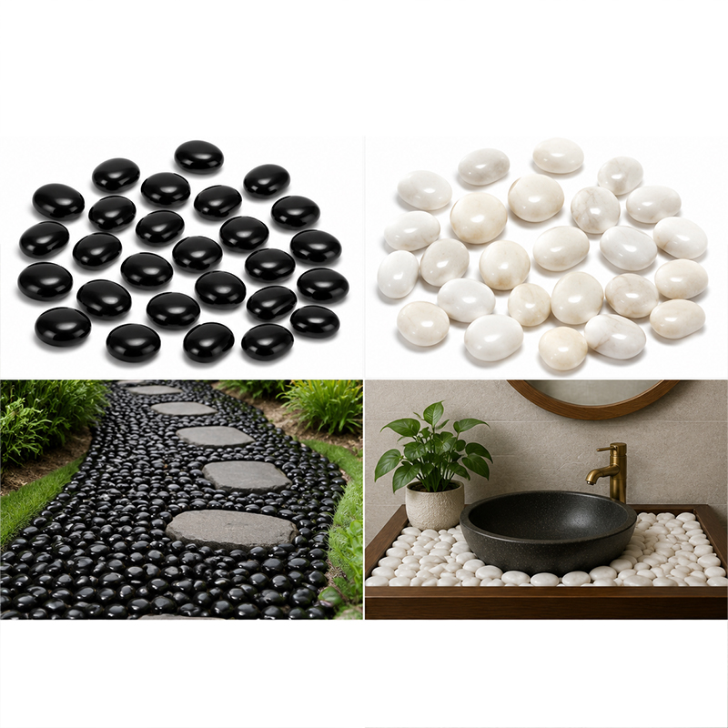 Aquarium Fish Black - 흰색&검정색 광택 강돌 200g-400g, 어항 수족관